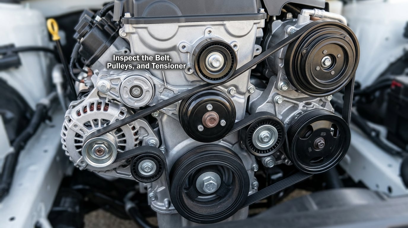 Inspect the Belt, Pulleys, and Tensioner