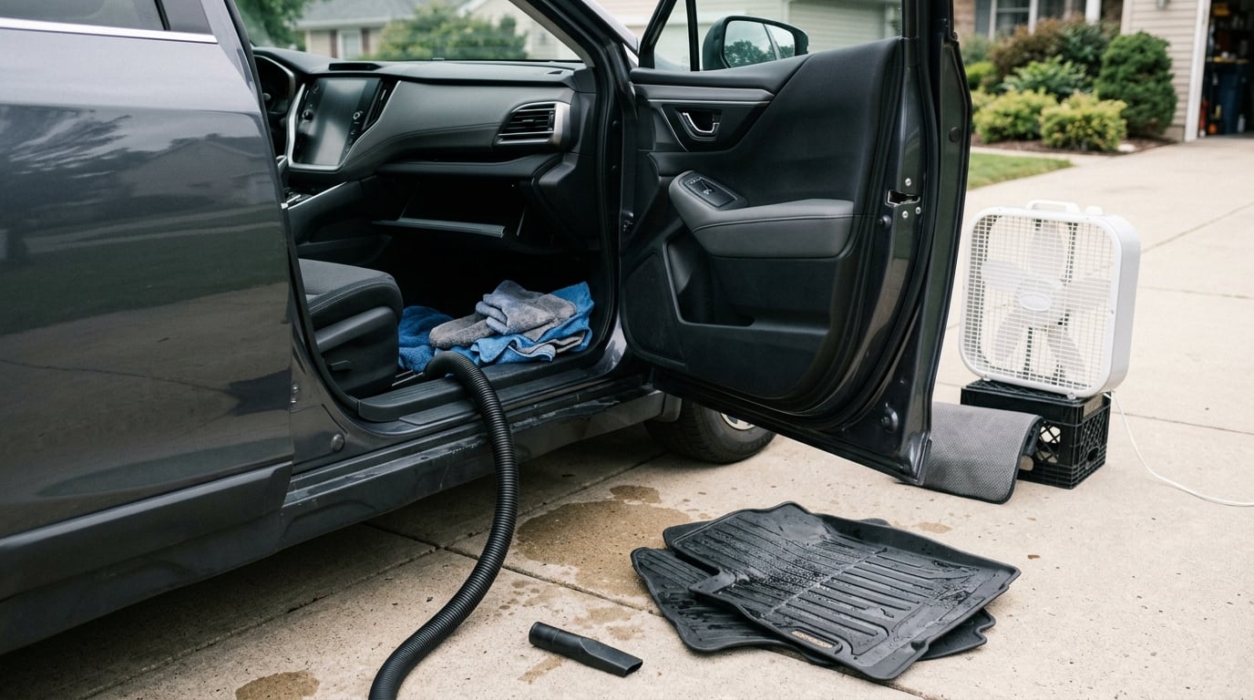 how to dry out a wet car carpet
