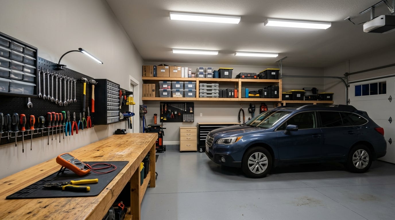 how to add lighting to a garage workshop