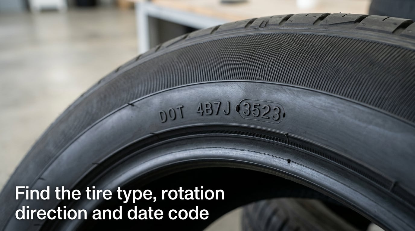 Find the tire type, rotation direction and date code