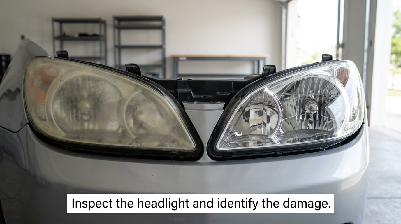 Inspect the headlight and identify the damage