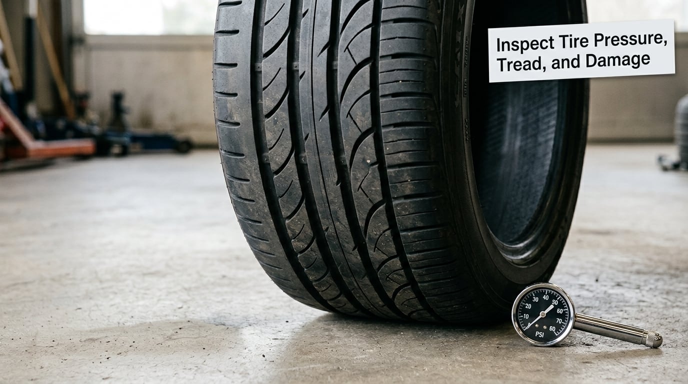 Inspect Tire Pressure, Tread, and Damage