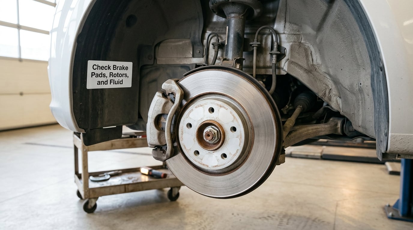 Check Brake Pads, Rotors, and Fluid