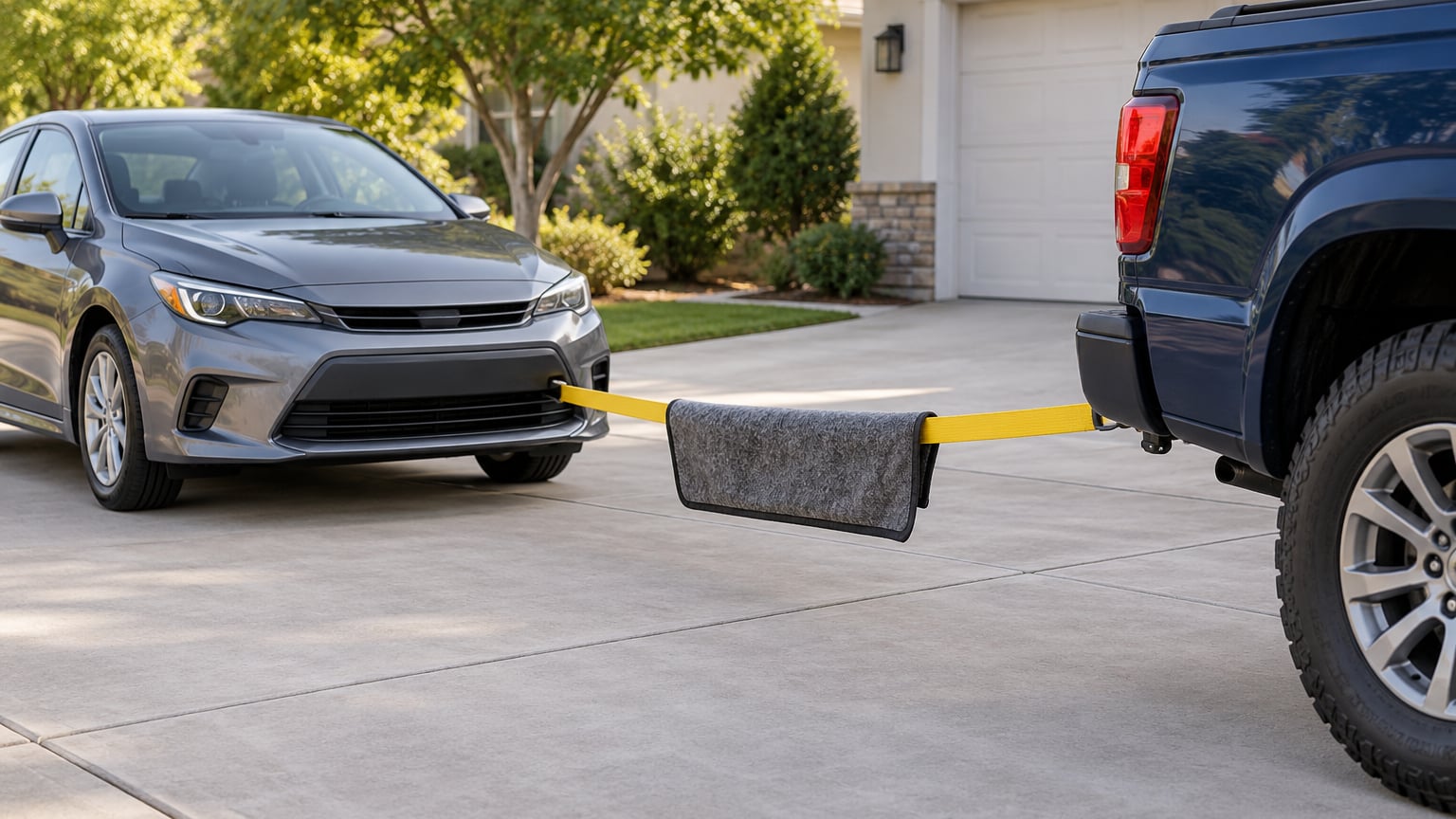 how to tow a car with a tow strap