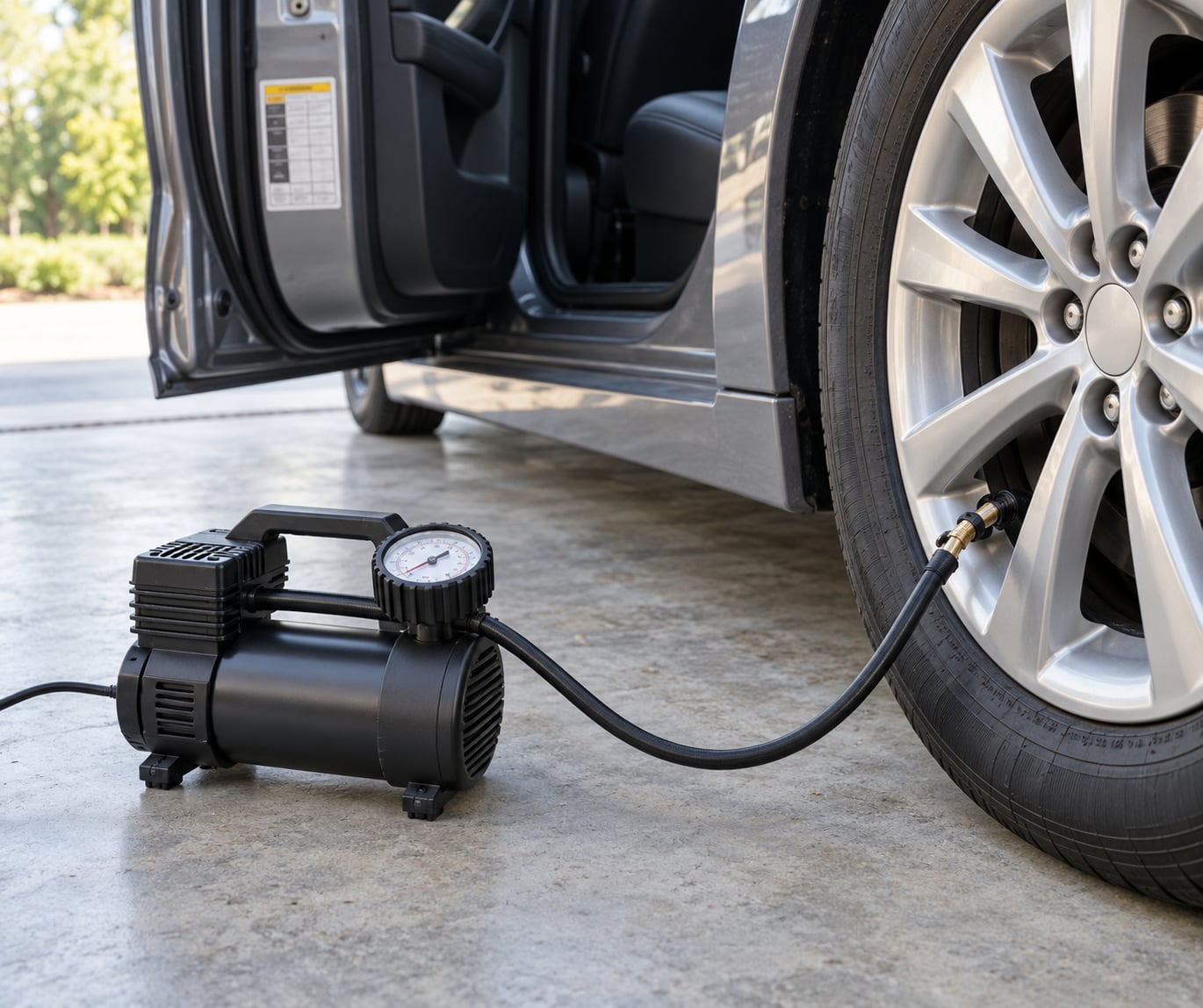 how to inflate a tire with a portable compressor