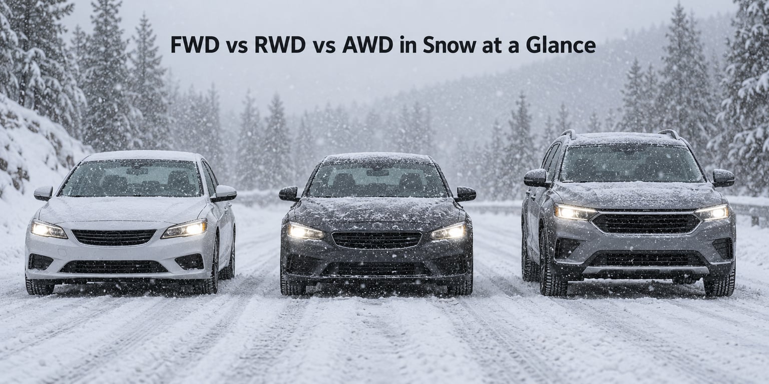FWD vs RWD vs AWD in Snow at a Glance