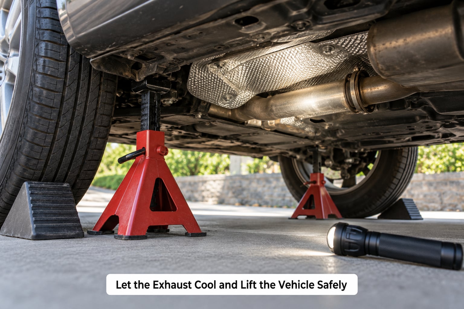 Let the Exhaust Cool and Lift the Vehicle Safely