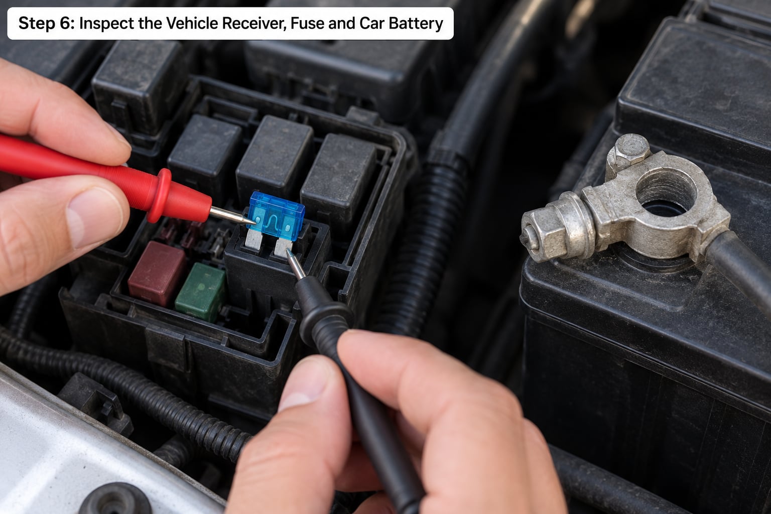 Step 6: Inspect the Vehicle Receiver, Fuse and Car Battery